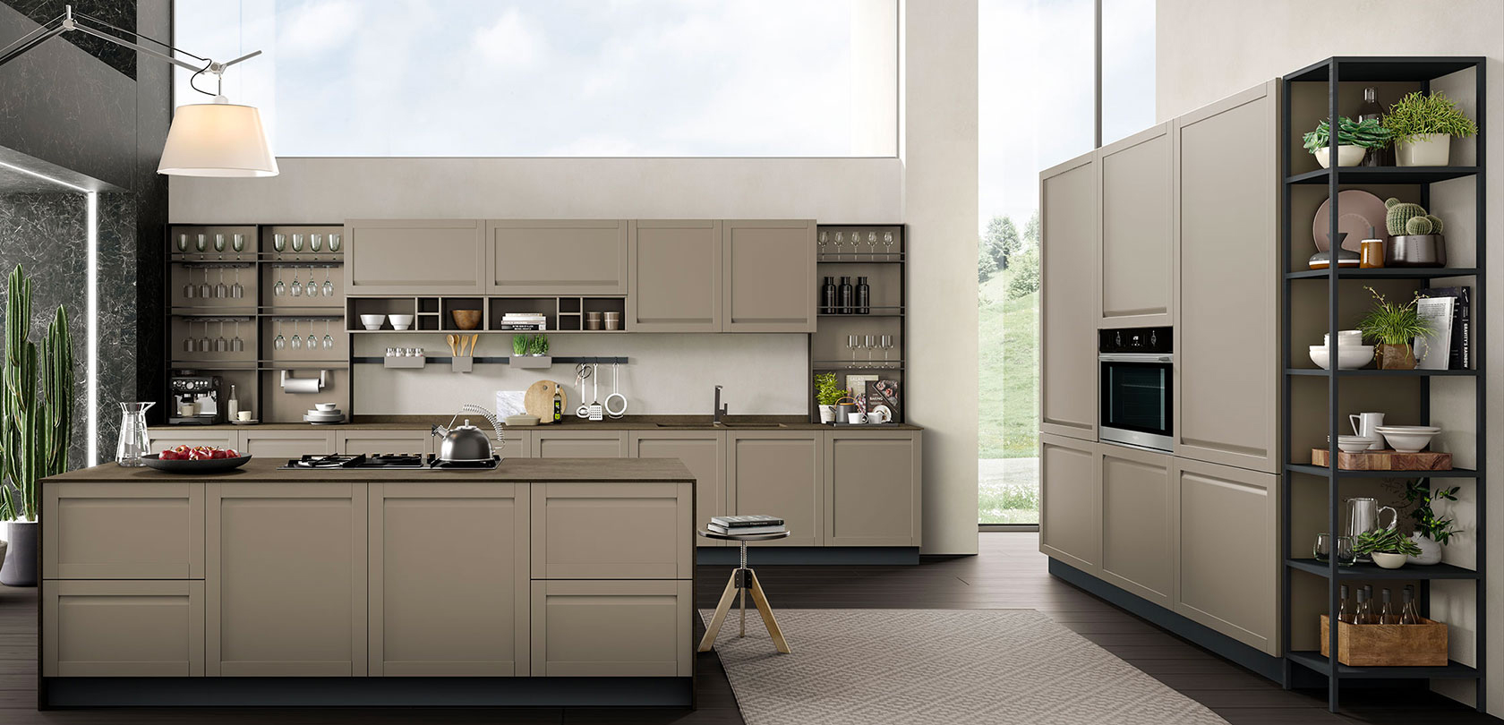 INCANTO 01-cucina-legno-massello-maniglia-integrata-fango-opaco-incanto